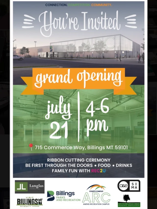 Be the first through the doors at our new recreation facility - Tuesday from 4-6pm! The Grand Opening of the new Courts Complex at Amend Park is going to be a great community event with food trucks and our Rec2U program, staffed with amazing @yvcbillings volunteers. 

Thanks to @langlasconstruction @ae.sma.design South Billings Urban Renewal Association, @visitbillingsmt and @city_of_billings for your support with this transformative project for our City!